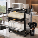 Escorredor de Pratos Inteligente de 3 Níveis em, Aço Inox + BRINDE Kit Utensílios de Cozinha