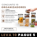 Conjunto com 10 Potes Organizadores Herméticos de Plástico com Tampas de Vedação a Vácuo